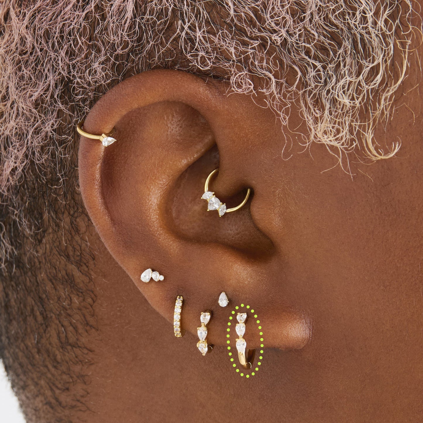 Mini Pave Pear Huggie