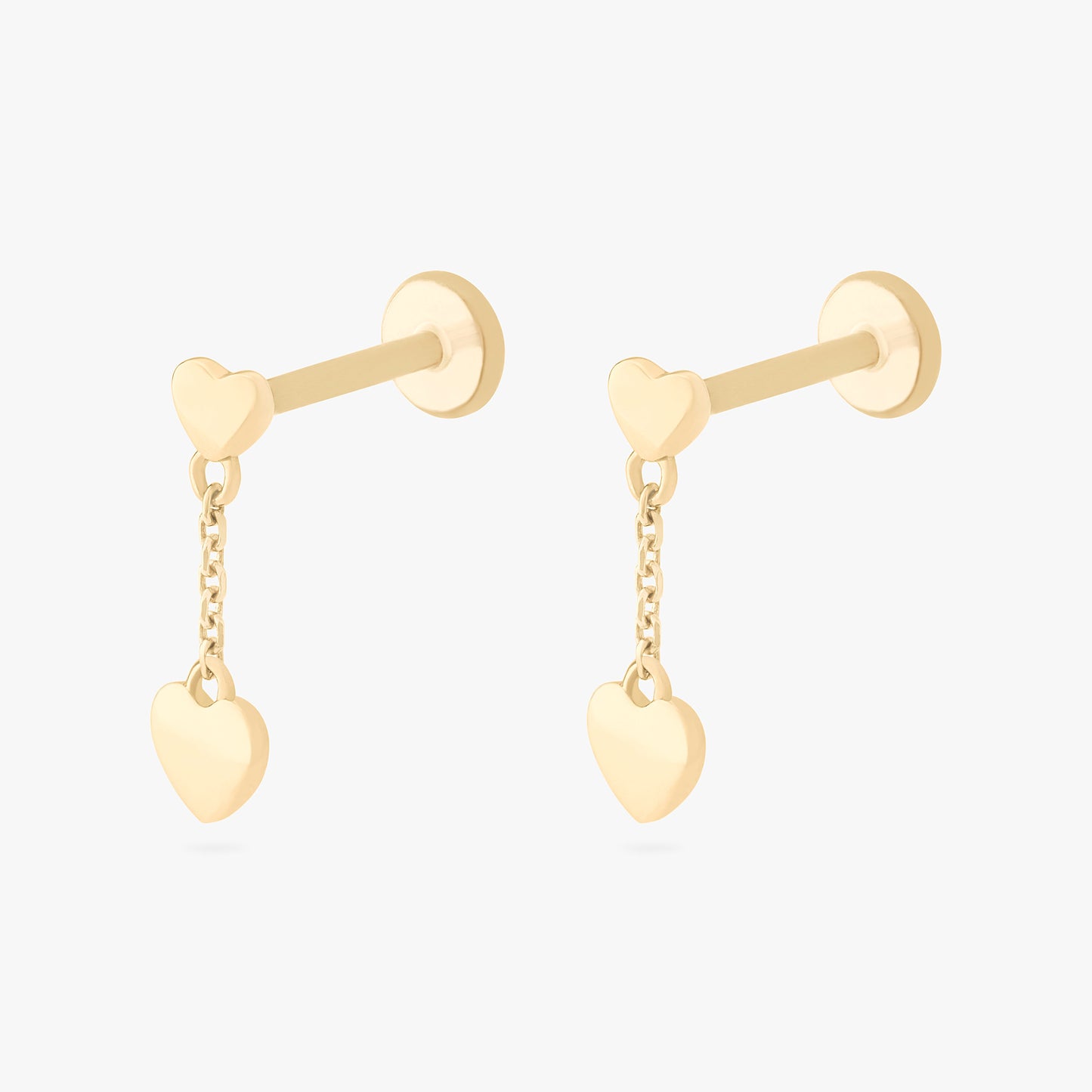 14K Double Heart Dangle Flatback