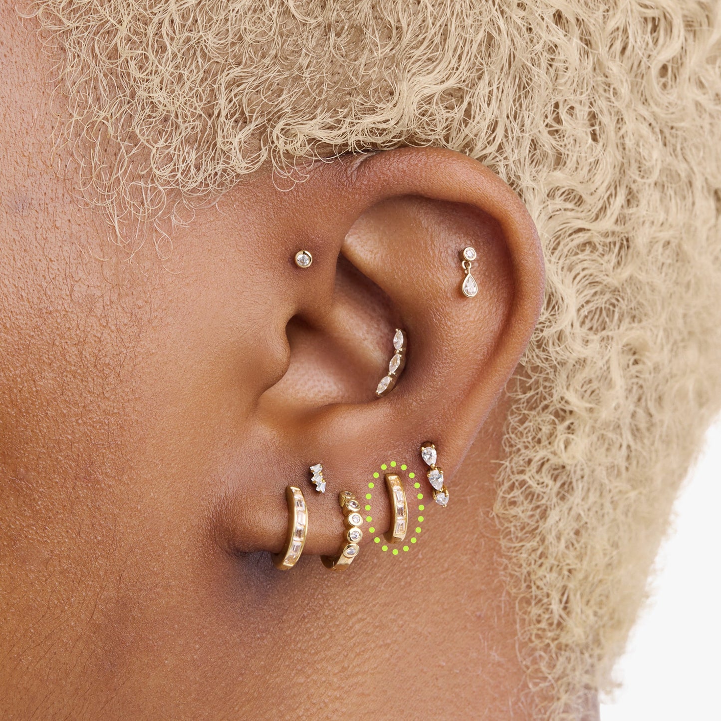 Micro Bezel Baguette Huggie