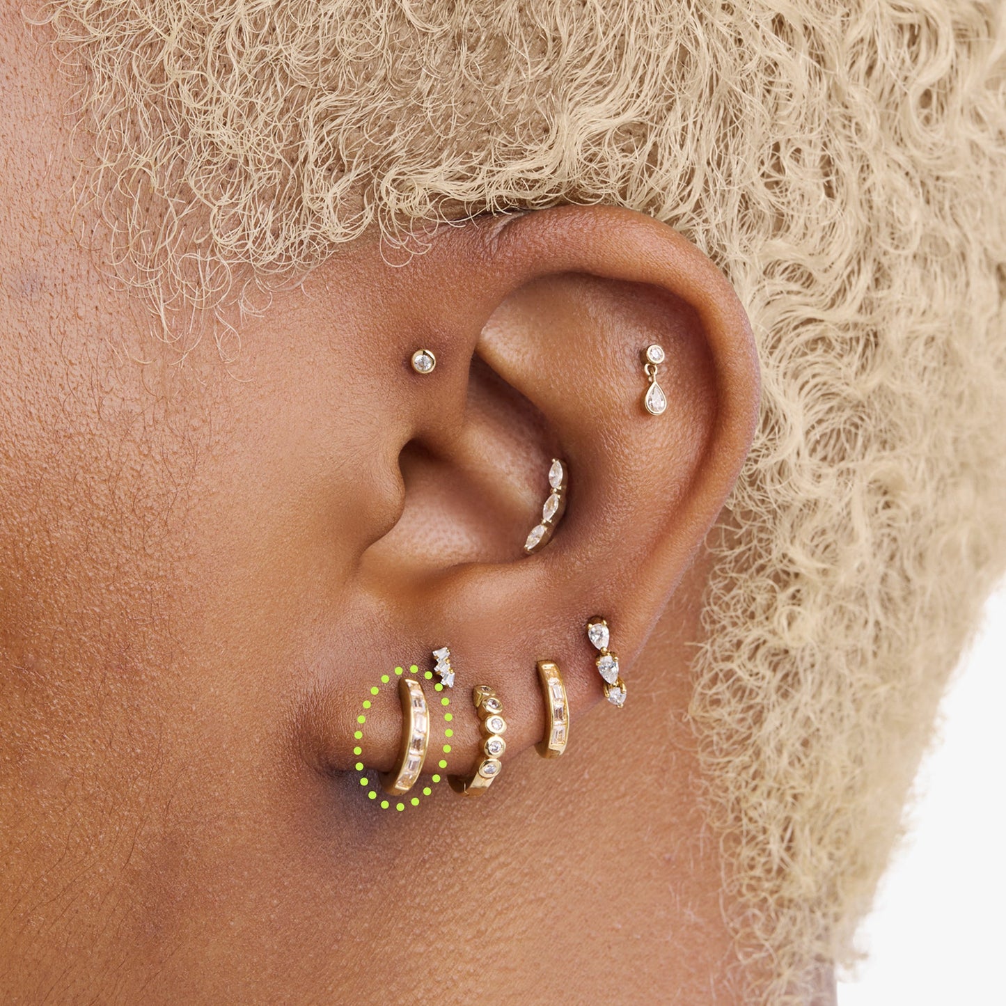 Mini Bezel Baguette Huggie